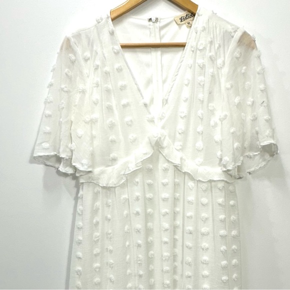 V Neck Summer Tunic Loose Chiffon Swiss Dot A-line Dress - Picture 3 of 8